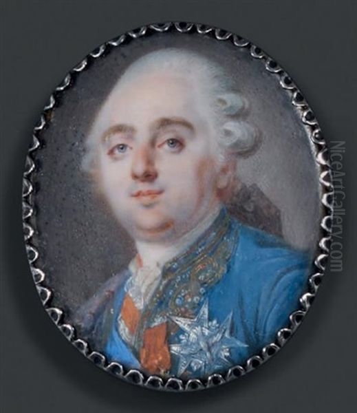 Portrait Du Roi Louis Xvi En Habit De Cour Bleu Brode D'or, En Buste Vers La Gauche Presque De Face, Portant La Plaque Du Saint-esprit Et L'ordre De Saint Louis Oil Painting by Louis Marie Sicard