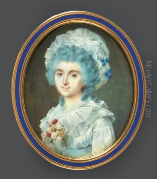 Portrait De Jeune Femme En Buste De Trois-quarts Vers La Gauche Presque De Face, En Robe De Voile Blanc A Double-col Ornee De Roses Oil Painting by Louis Marie Sicard