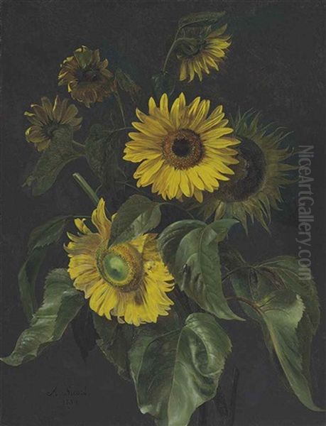 Sunflowers Oil Painting by Louis-Apollinaire Sicard