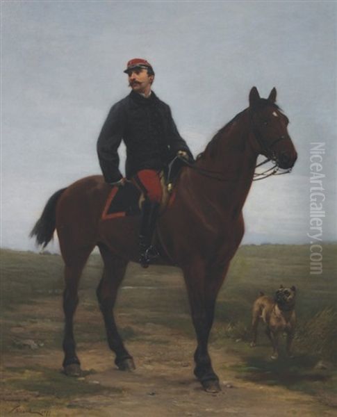 Mounted Military Man Oil Painting by Nicolas Sicard