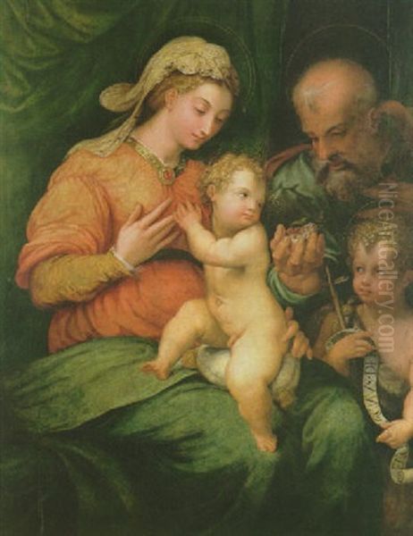 Die Heilige Familie Mit Dem Johannesknaben Rechts Vorn Oil Painting by Girolamo (il Sermoneta) Sicciolante