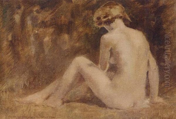 Seated Female Nude Oil Painting by Ernest Leopold Sichel