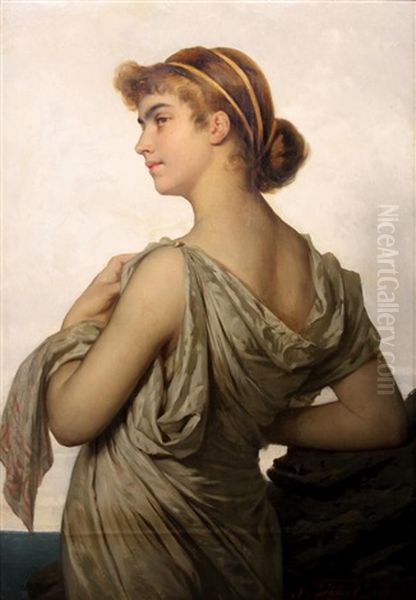 Portrait Of A Young Lady In Grecian Classical Dress Oil Painting by Nathaniel Sichel