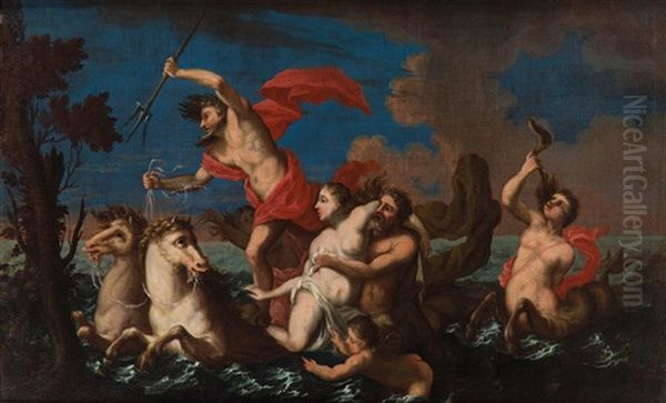 Poseidon Rettet Amymone Oil Painting by Johann Friedrich Sichelbein the Younger