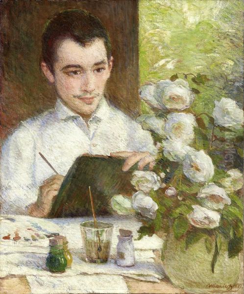 Pierre Peignant Des Fleurs Oil Painting by Marie Bracquemond