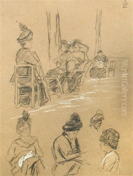 A Sketch Of Edwardian Women In Hats Oil Painting by Walter Sickert