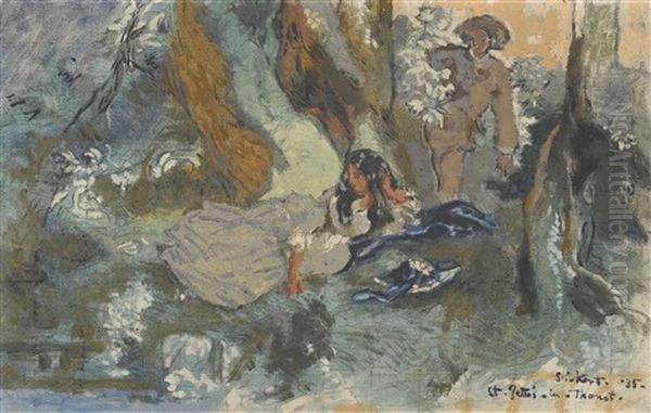 Figures In Woodland: An Echo Oil Painting by Walter Sickert