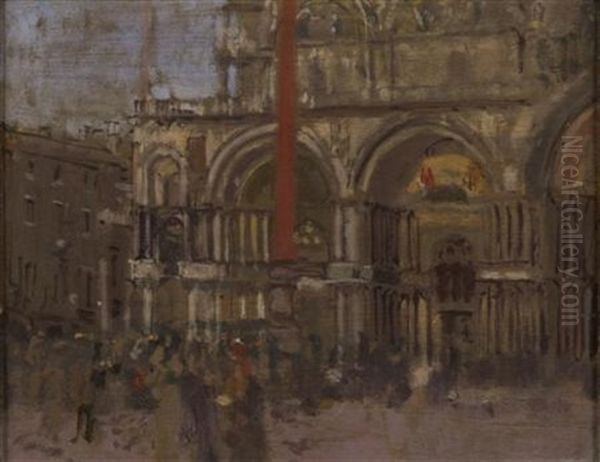 Figures In The Piazza In Front Of St. Marks, Venice Oil Painting by Walter Sickert