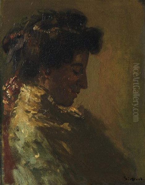 Woman In Profile With Downcast Eyes Oil Painting by Walter Sickert