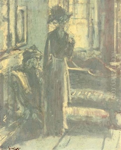 Two Ladies In An Interior Oil Painting by Walter Sickert