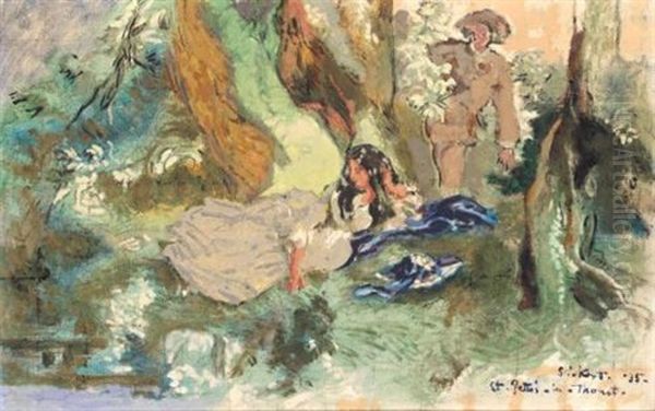 Figures In Woodland: An Echo Oil Painting by Walter Sickert