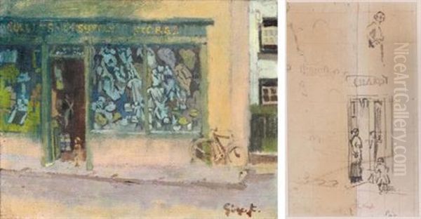 The Village Stores, Chagford (+ The Shop, Chagford, Pencil Study; 2 Works) Oil Painting by Walter Sickert