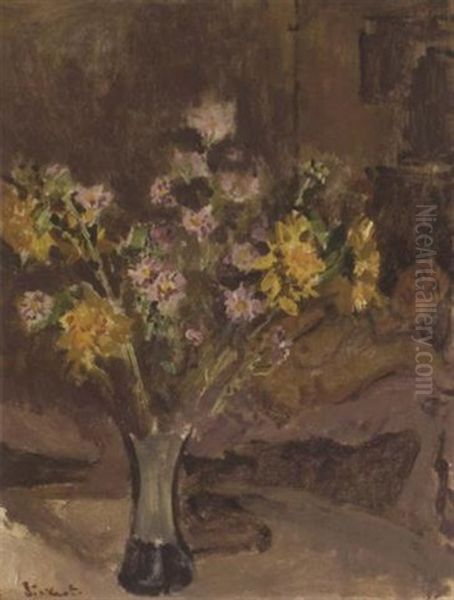 Nude Behind Flowers Oil Painting by Walter Sickert