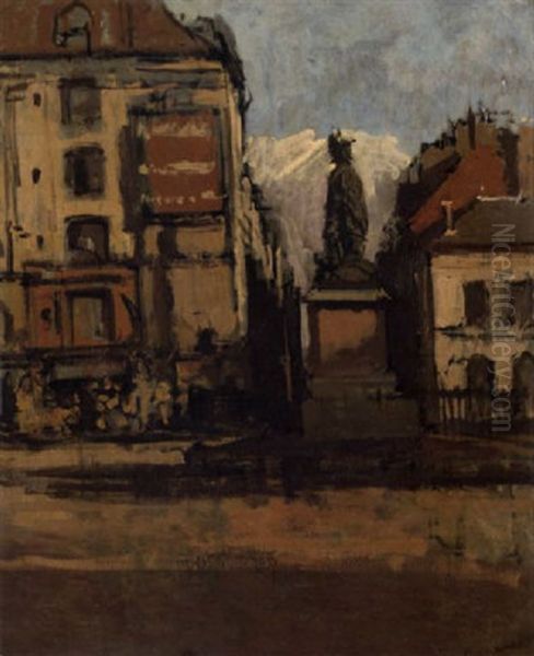 A View Of The Place Nationale In Dieppe, With The Statue Of Le Grand Duquesne Oil Painting by Walter Sickert