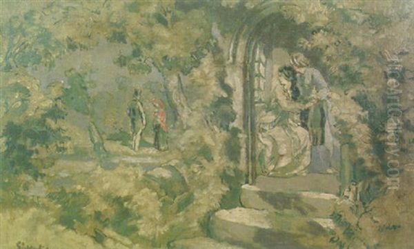 Figures In A Garden Oil Painting by Walter Sickert