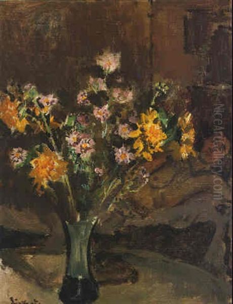 Nude Behind Flowers Oil Painting by Walter Sickert