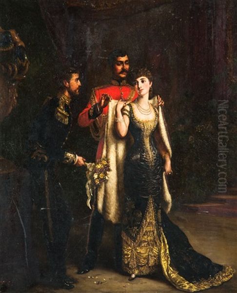 Portrait Of A Lady And Two Gentlemen Oil Painting by Herbert Sidney