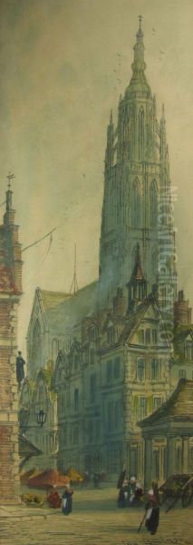 French Street Scenes By Cathedrals Oil Painting by Paul Braddon