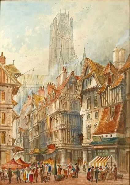 A Street In Old Rouen Oil Painting by Paul Braddon