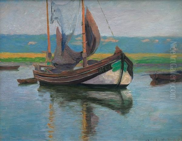 The Finkenwerder Fishing Boat Seerose Oil Painting by Arthur Siebelist