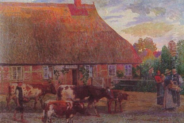 Vor Einem Bauernhaus Oil Painting by Arthur Siebelist