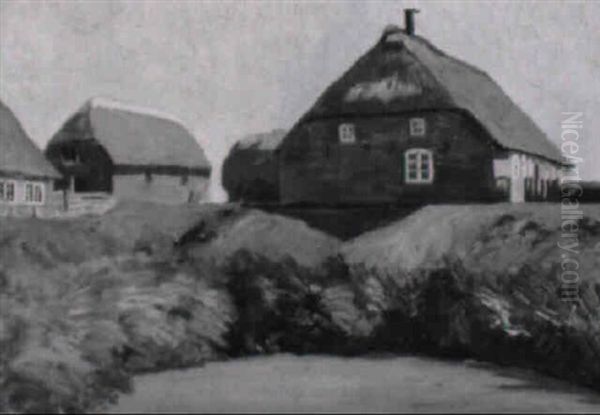 Rietgedeckte Gehofte Auf Einer Hallig Oil Painting by Arthur Siebelist