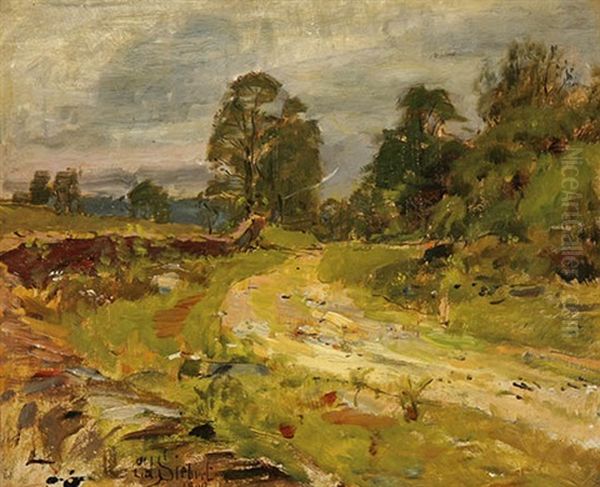 Rural Landscape With Dry Stone Fence And Alpine Landscape: Two Works Oil Painting by Edward Selmar Siebert