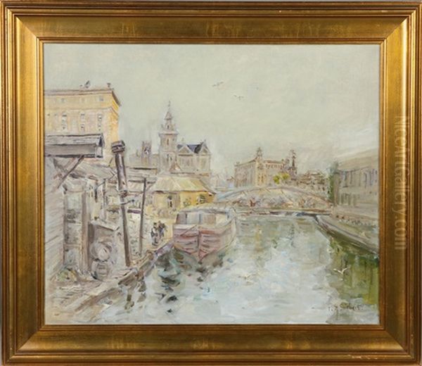 Erie Canal, Rochester, Ny Oil Painting by Edward Selmar Siebert