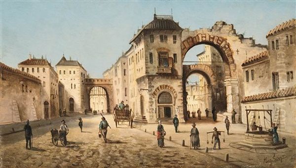 View Of An Italian City Oil Painting by August Siegen