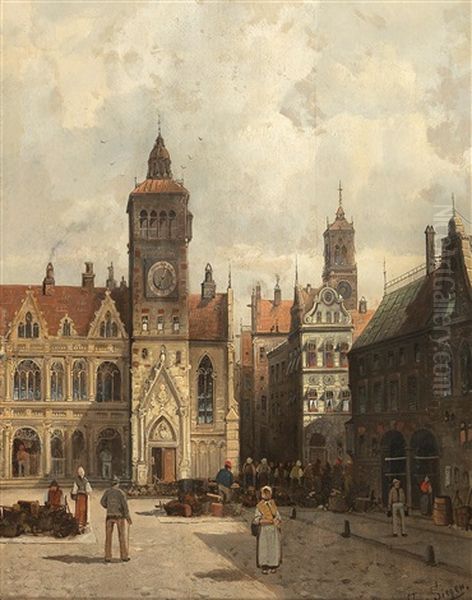 Square In Oxford Oil Painting by August Siegen