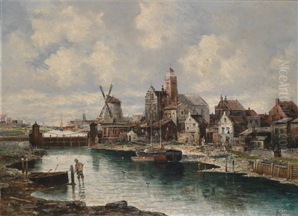 Dutch Scene Oil Painting by August Siegen