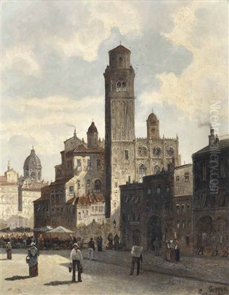 A Capriccio View Of Verona Oil Painting by August Siegen