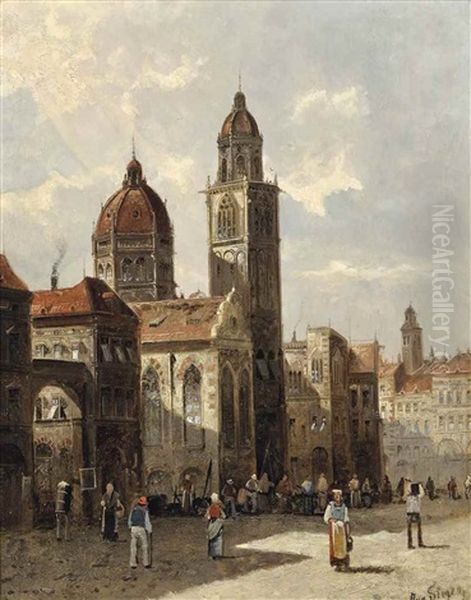 A Capriccio View Of Florence Oil Painting by August Siegen