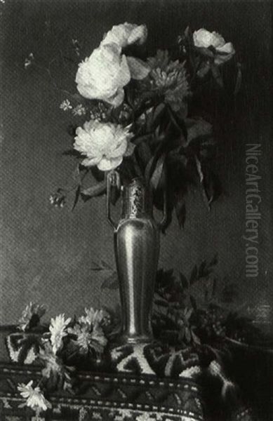 Still Life Of Peonies In An Oriental Vase Oil Painting by Rudolph Sieger