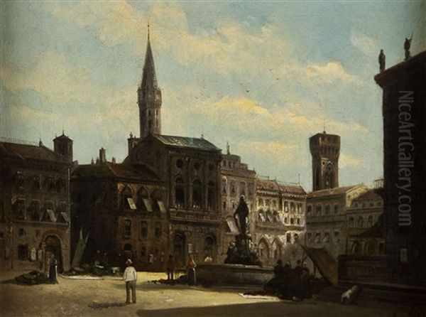 Vedute Der Piazza Della Signoria In Florenz Oil Painting by August Siegert