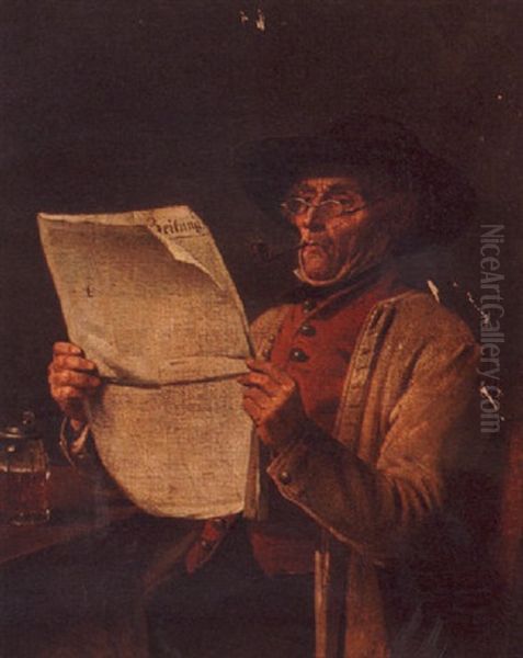 Reading The News Oil Painting by August Siegert