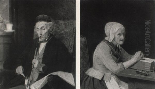 Portraits Of An Elderly Man And An Elderly Lady Oil Painting by August Friedrich Siegert