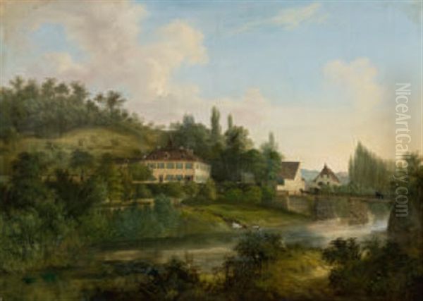 Die Munchensteiner Birsebene Mit Blick Auf Fluss Und Bruckgut Oil Painting by Johann Jakob Siegmund