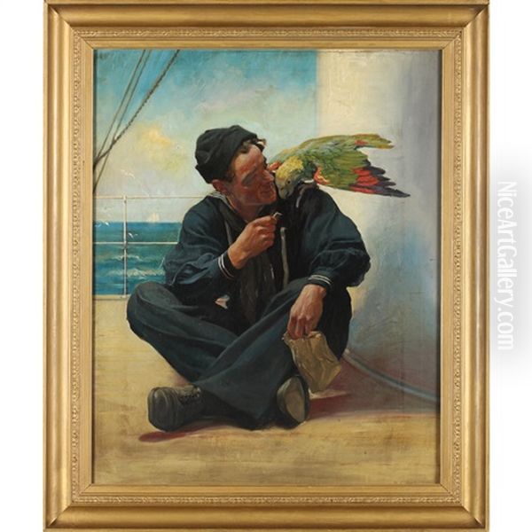 The Sailor's Pet Parrot Oil Painting by Hermann Carl Siegumfeldt