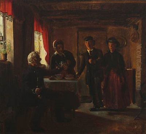 Forlovelsen, The Engagement Oil Painting by Hermann Carl Siegumfeldt