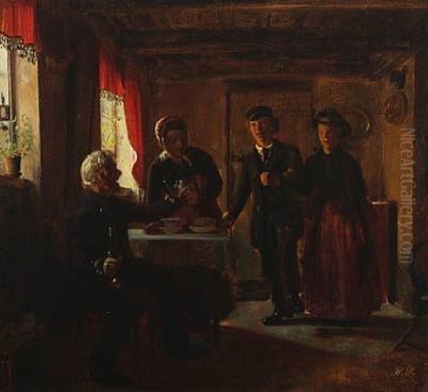 Forlovelsen (the Engagement) Oil Painting by Hermann Carl Siegumfeldt