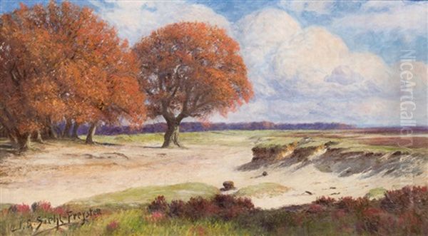 Herbsttag Am Rande Der Heide Oil Painting by Georg Siehl-Freystett