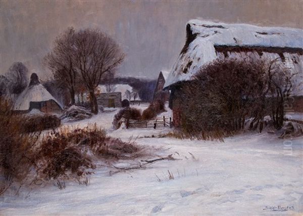 Bauernschaft Bei Wilhelmshaven Im Winter Oil Painting by Georg Siehl-Freystett