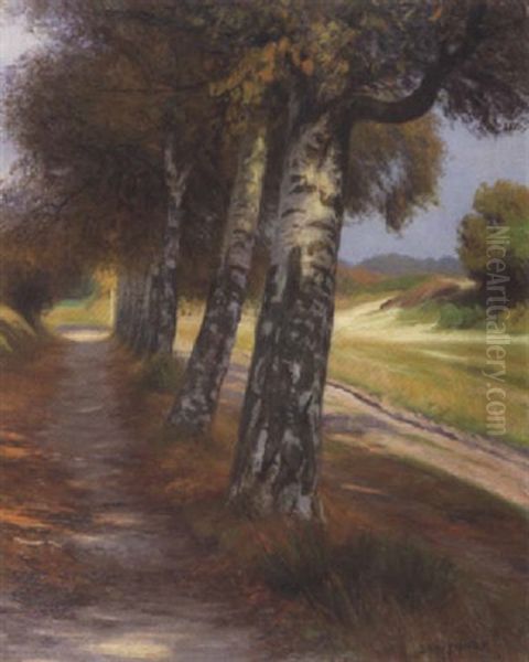 Herbstlaub (birkenweg) Oil Painting by Georg Siehl-Freystett