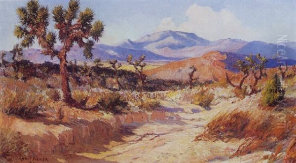 A Desert Landscape With Joshua Trees Oil Painting by Christian Siemer