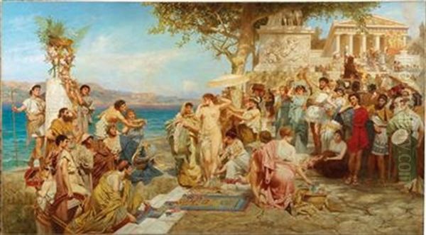 Phryne At The Festival Of Poseidon In Eleusis Oil Painting by Henryk Siemiradzki