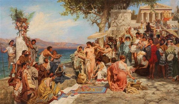 Phryne At The Festival Of Poseidon Oil Painting by Henryk Siemiradzki