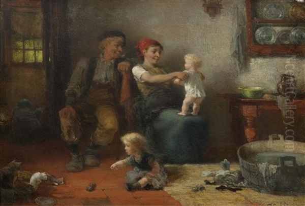 Family At Play Oil Painting by Ferdinand Carl Sierig