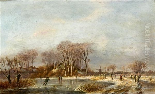 Hollandische Winterlandschaft Am Kanal Oil Painting by Louis (Ludwig) Sierig