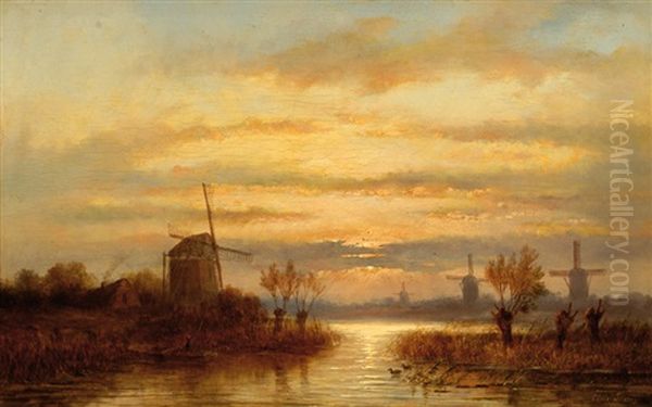 A Mill By The Water Oil Painting by Louis (Ludwig) Sierig